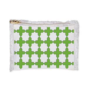 Linen Fringe Cosmetic Bag- Geo Green