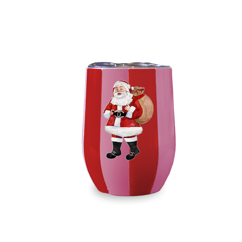 Wine Tumbler (Pink & Red Stripe) - Red CC Santa