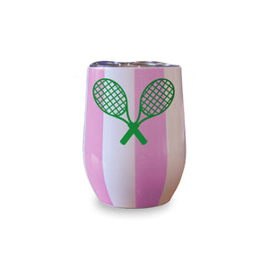 Wine Tumbler- Cabana Stripe Tennis Rackets