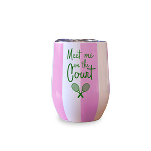 Wine Tumbler (Pink & White Stripe) - Meet Me on the Court - Tennis